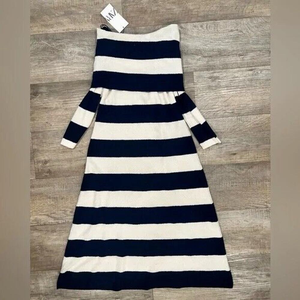 ZARA Striped Knit Off Shoulder Midi Dress NWT Size M - Picture 16 of 16